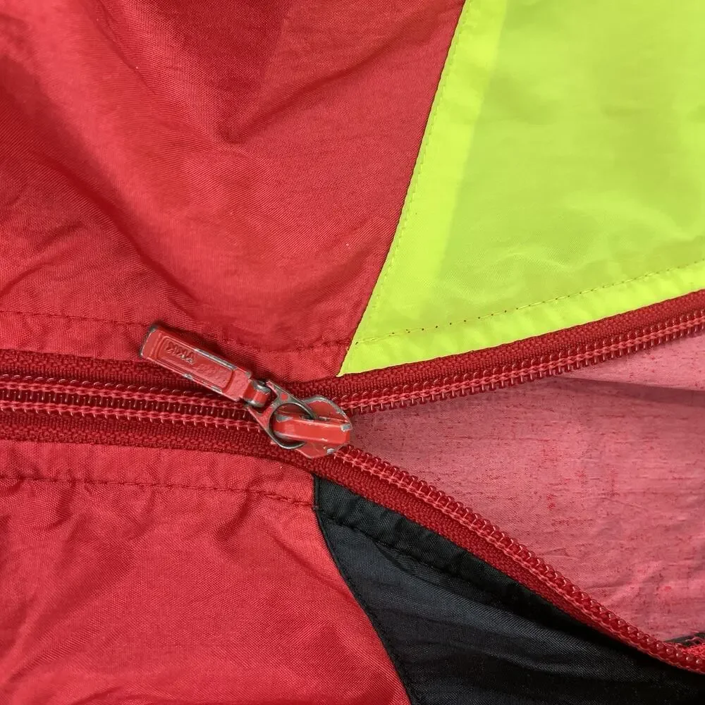 Vintage 90s Descente Colorblock Jacket Windbreaker Neon Yellow Red Mens M